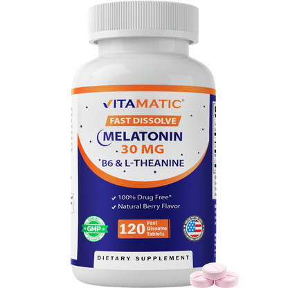 Vitamatic Melatonin 30 mg with L-Theanine & B6, 120 Fast Dissolve Tablets