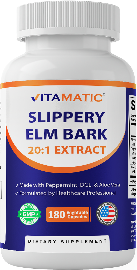 Slippery Elm Bark 10000mg equivalent, 180 Veg Capsules
