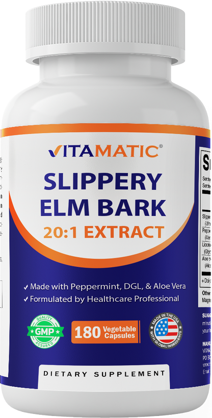 Slippery Elm Bark 10000mg equivalent, 180 Veg Capsules
