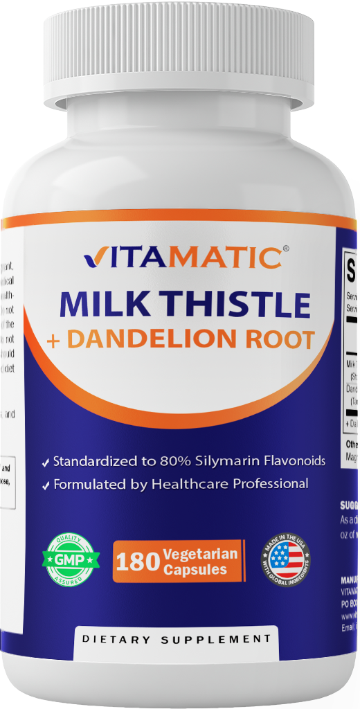 Milk Thistle + Dandelion Root, 180 Veg Capsules