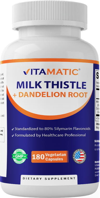 Milk Thistle + Dandelion Root, 180 Veg Capsules