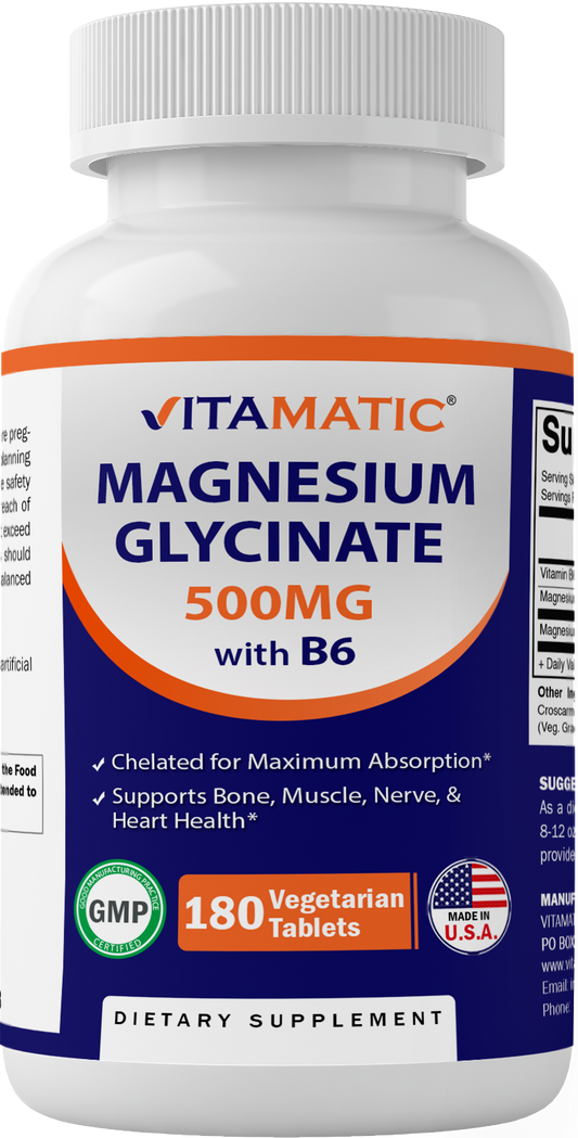 Magnesium Glycinate 500mg per Tablet 180 Vegetarian Tablets