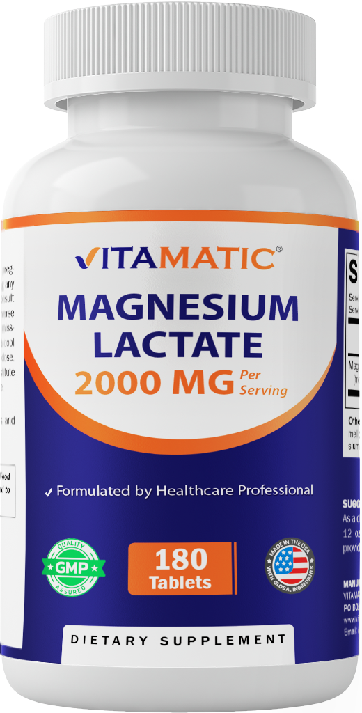 Magnesium Lactate 2000mg per Serving, 180 Tablets