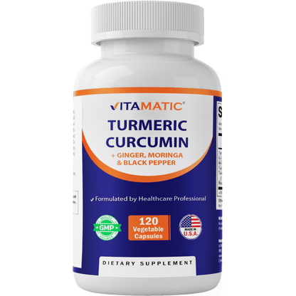 Turmeric Curcumin 3000mg, 95% Curcuminoids, Black Pepper, Ginger, Moringa - 120 Vegetable Capsules