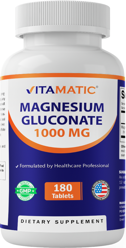Magnesium Gluconate 1000mg, 180 Tablets