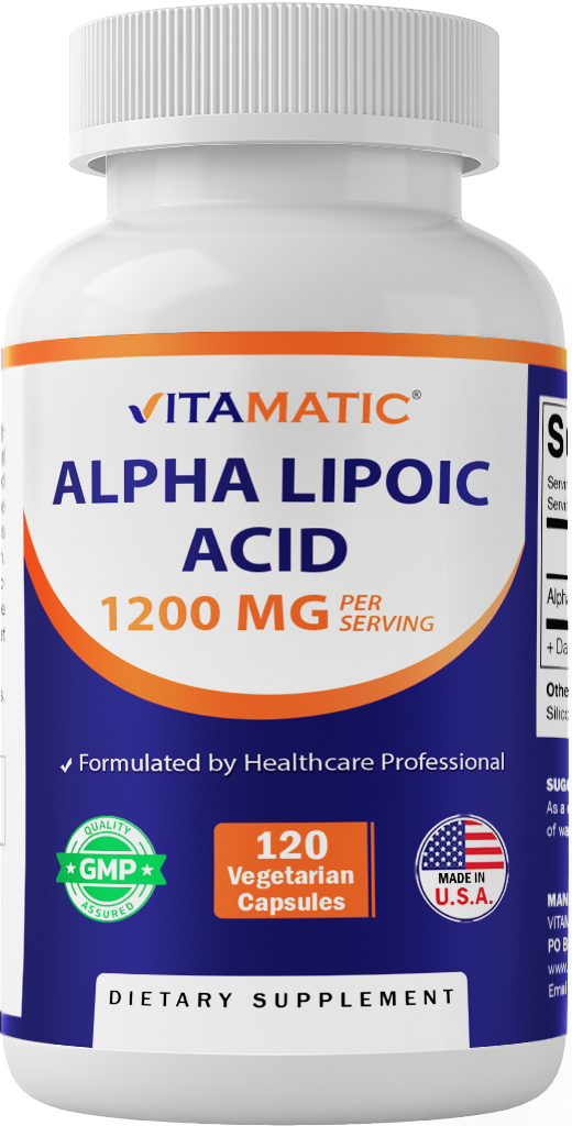Vitamatic Alpha Lipoic Acid 1200mg Per Serving, 120 Capsules - Gluten Free, Vegetarian Capsules, Soy Free & Non-GMO