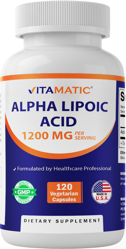 Vitamatic Alpha Lipoic Acid 1200mg Per Serving, 120 Capsules - Gluten Free, Vegetarian Capsules, Soy Free & Non-GMO