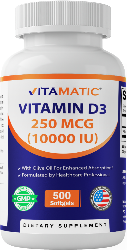 Vitamin D3 10000 IU (250 mcg), 500 Softgels