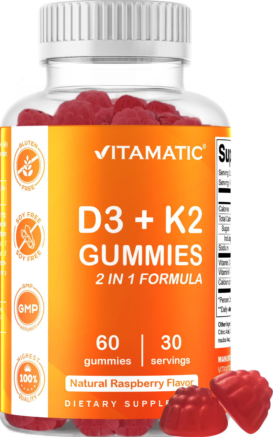 Vitamatic Vitamin D3 + K2 Gummies, 60 Gummies
