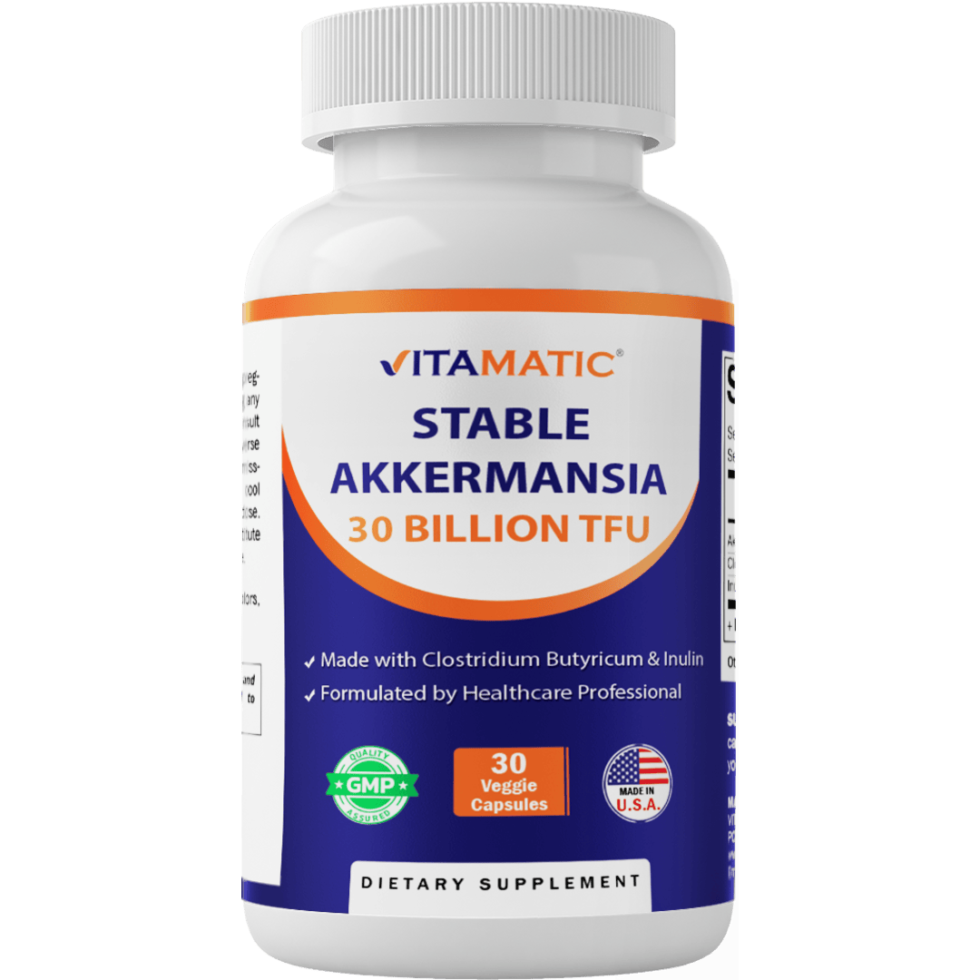 Akkermansia Muciniphila 30 Billion TFU + Clostridium Butyricum + Prebiotic Inulin - GLP-1 Probiotic - 30 Vegan Capsules