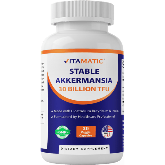 Akkermansia Muciniphila 30 Billion TFU + Clostridium Butyricum + Prebiotic Inulin - GLP-1 Probiotic - 30 Vegan Capsules