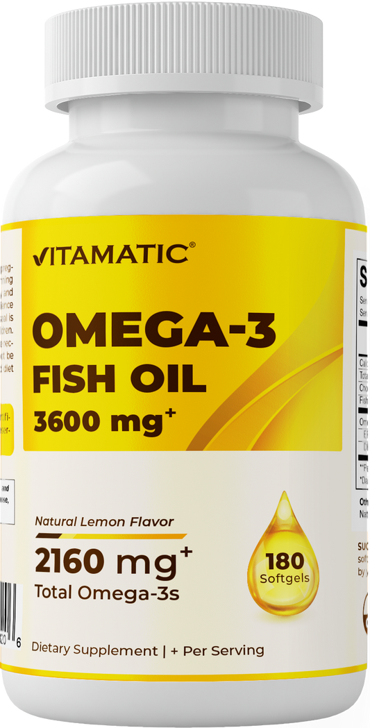 Triple Strength Omega 3 Fish Oil 3600mg Burpless Lemon Flavor - 180 Softgels