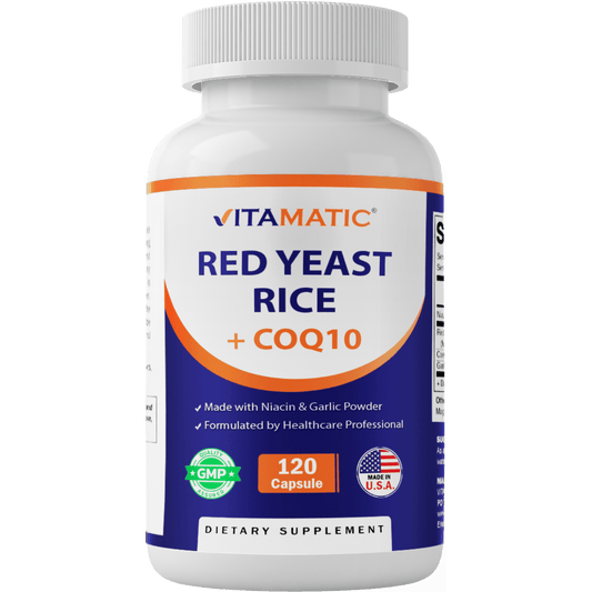 Citrinin-Free Red Yeast Rice 1200 mg. Capsules with CoQ10 100mg, Flush Free Niacin 100mg, & Garlic 20mg - 120 Veg Capsules