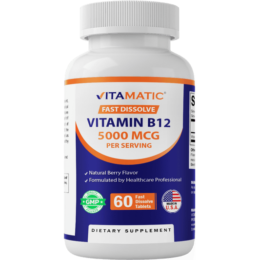Vitamatic Vitamin B12 5000 mcg – 60 Fast Dissolve Tablets Berry Flavor