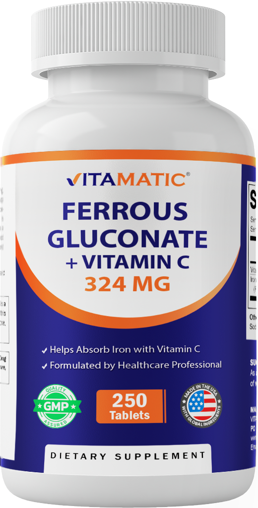 Vitamatic Ferrous Gluconate 324mg + Vitamin C, 250 Tablets