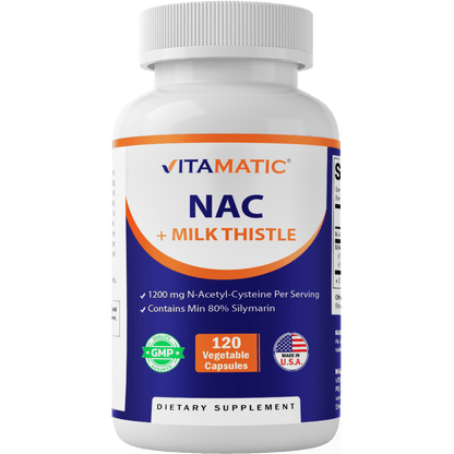 NAC Supplement N-Acetyl-L-Cysteine (NAC) with Milk Thistle Extract - 120 Veg Capsules