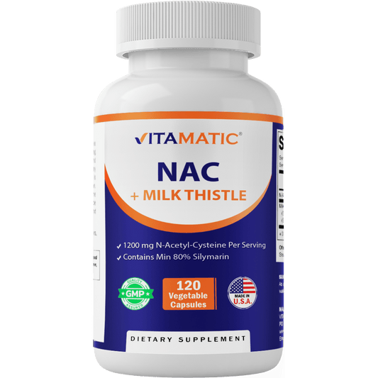 NAC Supplement N-Acetyl-L-Cysteine (NAC) with Milk Thistle Extract - 120 Veg Capsules