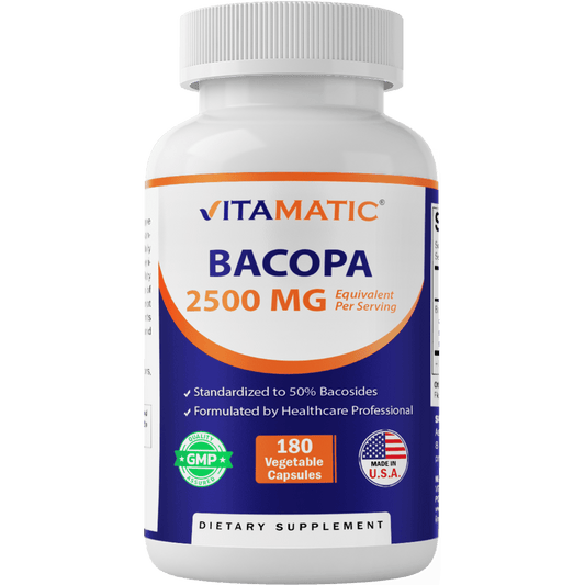 Bacopa Monnieri Nootropic Herbal Supplement 2500mg Equivalent Per Serving50% Bacosides, Non- 180 Capsules