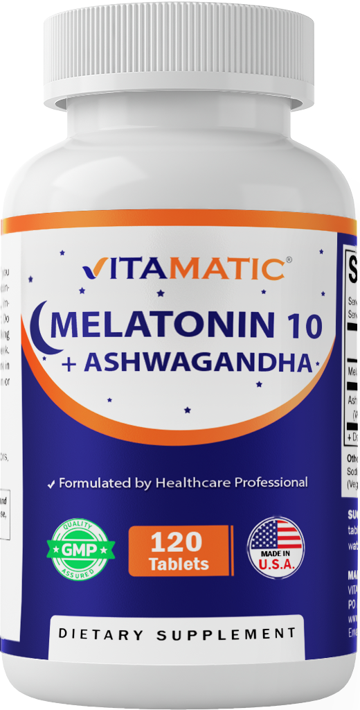 Vitamatic Melatonin 10mg + Ashwagandha 4:1 Extract, 120 Tablets