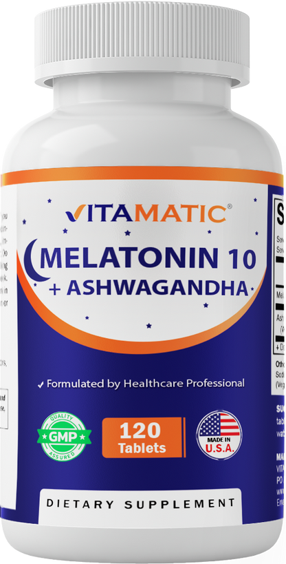 Vitamatic Melatonin 10mg + Ashwagandha 4:1 Extract, 120 Tablets
