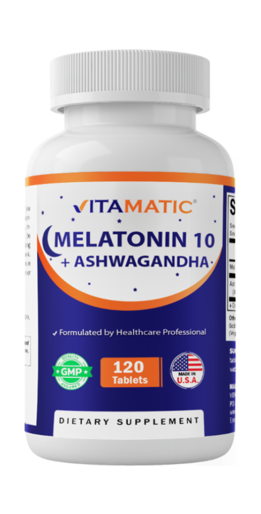 Vitamatic Melatonin 10mg + Ashwagandha 4:1 Extract, 120 Tablets