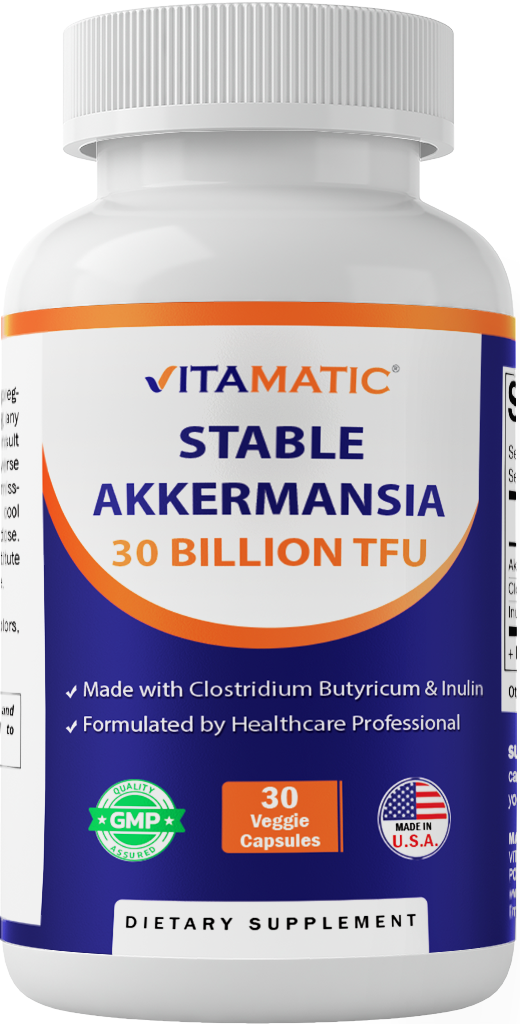 Akkermansia Muciniphila 30 Billion TFU + Clostridium Butyricum + Prebiotic Inulin - GLP-1 Probiotic - 30 Vegan Capsules