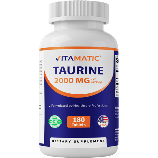 Taurine 2000mg Vegetarian Tablets, 180 Count, Non-GMO, Gluten Free