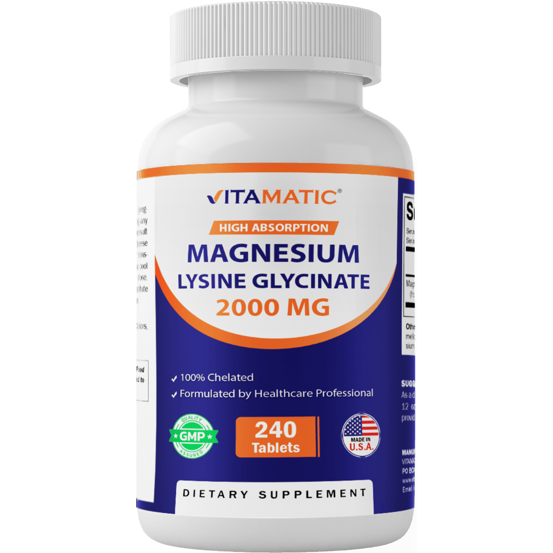 Vitamatic Magnesium as Glycinate Lysinate – 240 Tablets – 100% Chelated Magnesium