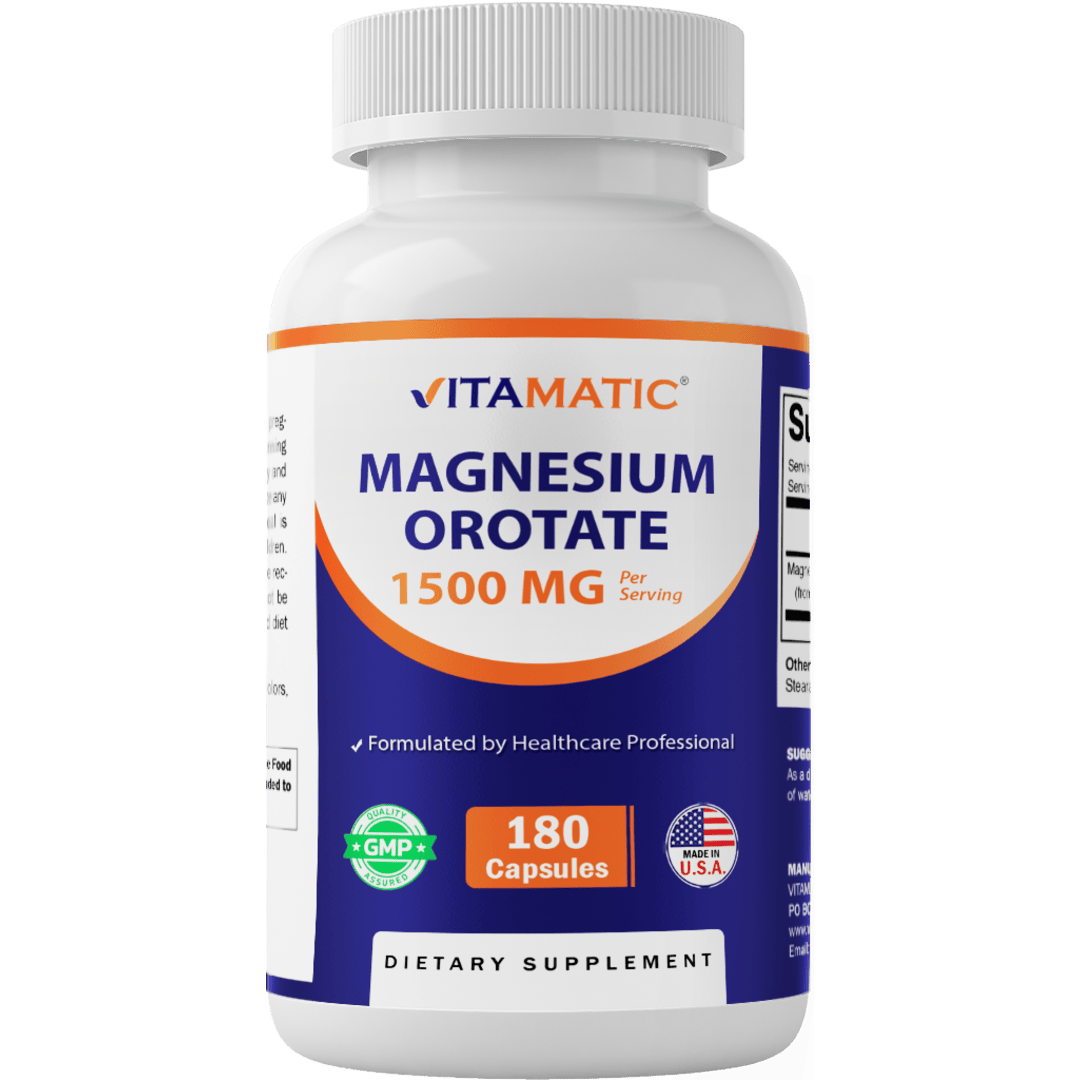 Vitamatic Magnesium Orotate Supplement – 1500mg per Serving, 180 Capsules