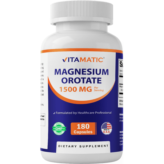 Vitamatic Magnesium Orotate Supplement – 1500mg per Serving, 180 Capsules