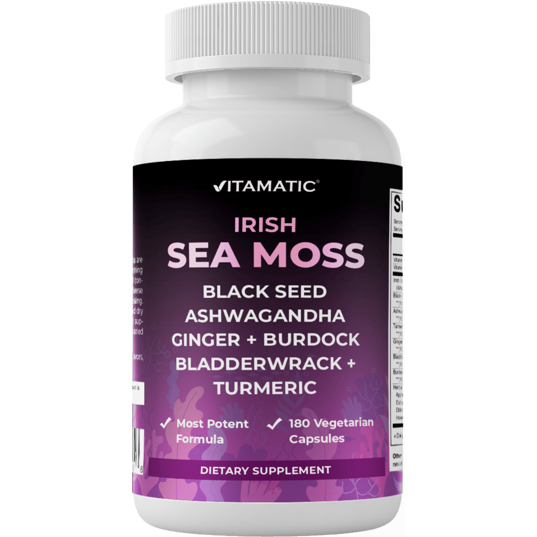 Sea Moss 3000mg with Black Seed Oil, Ashwagandha,  Turmeric, Bladderwrack, Burdock - 180 Veg Capsules