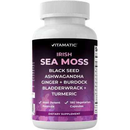 Sea Moss 3000mg with Black Seed Oil, Ashwagandha,  Turmeric, Bladderwrack, Burdock - 180 Veg Capsules