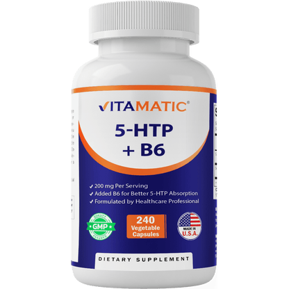 5-HTP 200mg with B6 5mg Per Serving - 240 Vegetarian Capsules