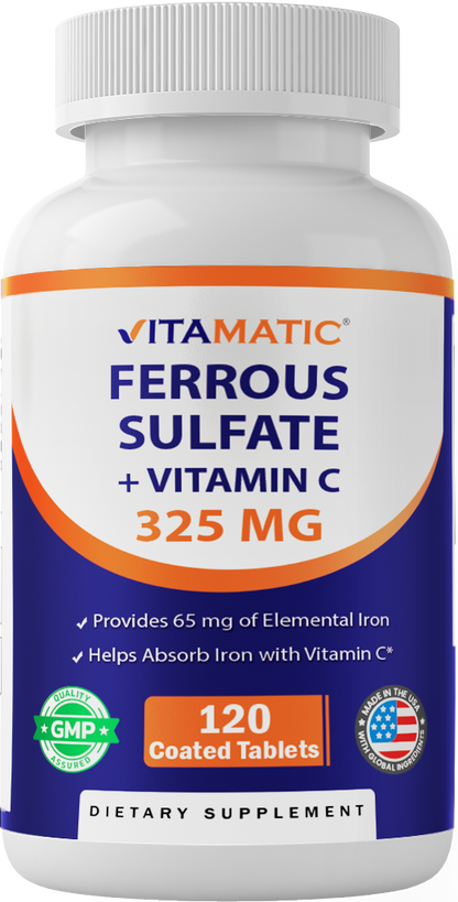 Vitamatic Ferrous Sulfate 325mg + Vitamin C 100mg, 120ct