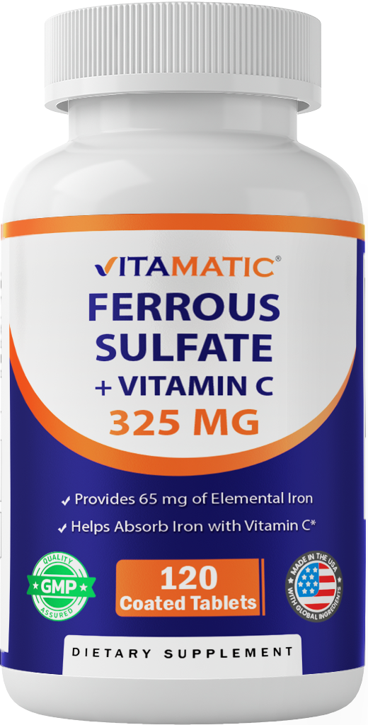 Vitamatic Ferrous Sulfate 325mg + Vitamin C 100mg, 120ct
