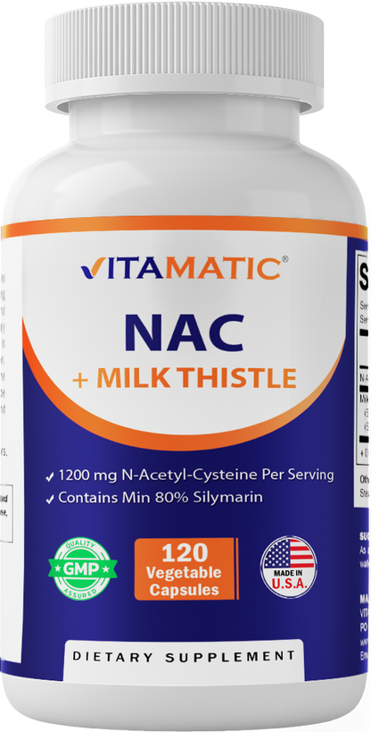 NAC Supplement N-Acetyl-L-Cysteine (NAC) with Milk Thistle Extract - 120 Veg Capsules
