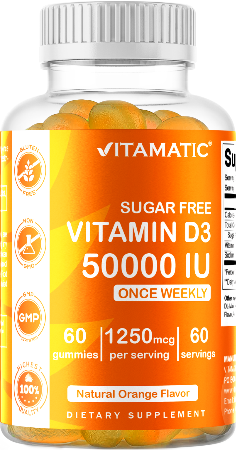 Sugar Free Vitamin D3 50000 IU Pectin Based 60 Gummies