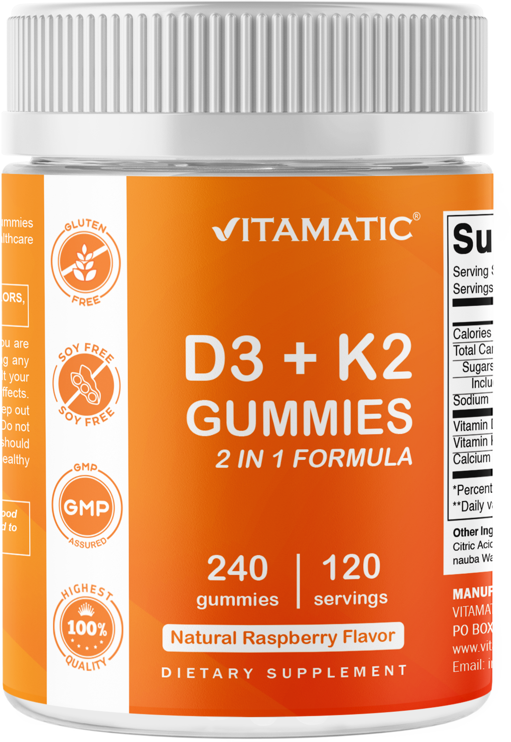 Vitamatic Vitamin D3 + K2 with Calcium Gummies, 240 Count