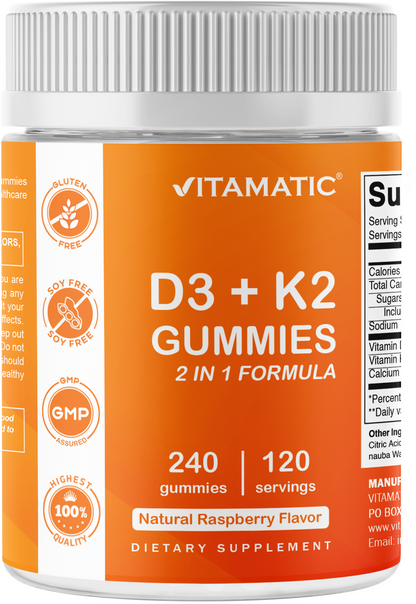 Vitamatic Vitamin D3 + K2 with Calcium Gummies, 240 Count