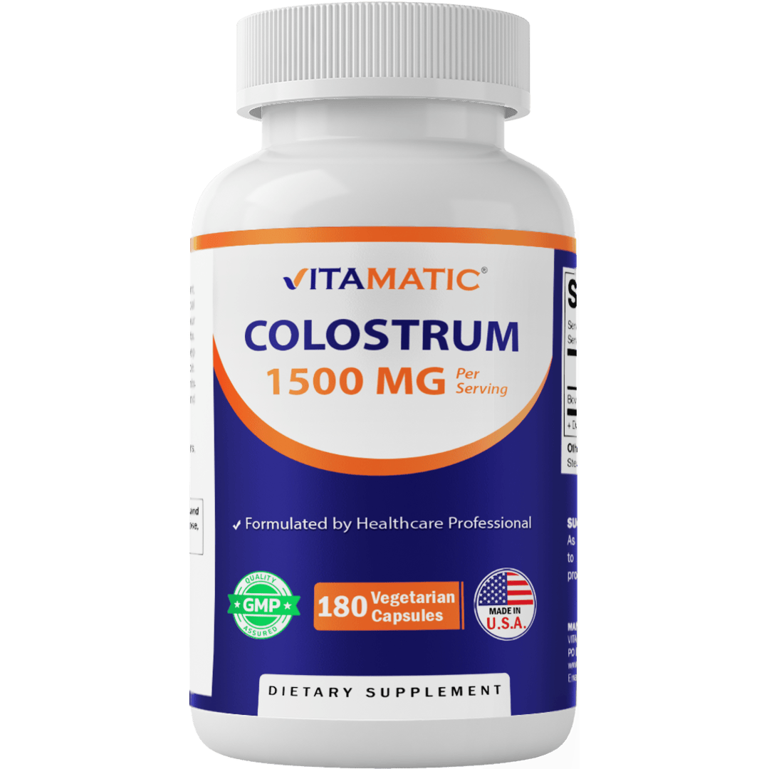 Vitamatic Bovine Colostrum 30% IgG Supplement 1500 mg per Serving-180 Veg Capsules