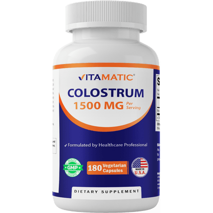 Vitamatic Bovine Colostrum 30% IgG Supplement 1500 mg per Serving-180 Veg Capsules