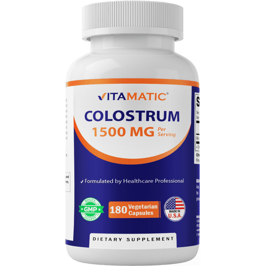 Vitamatic Bovine Colostrum 30% IgG Supplement 1500 mg per Serving-180 Veg Capsules