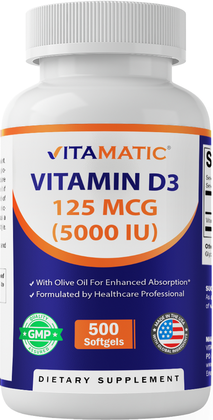 Vitamin D3 5000 IU (125 mcg), 500 Softgels