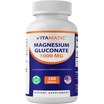 Vitamatic Magnesium Gluconate 1000 mg - 180 Vegetarian Tablets