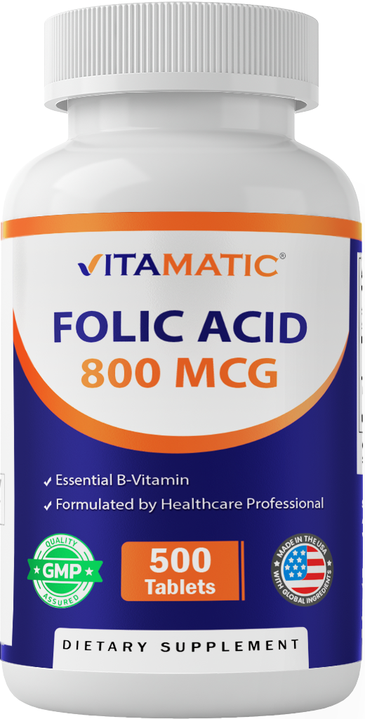 Folic Acid 800 mcg Supplement, 500 Veg Tablets