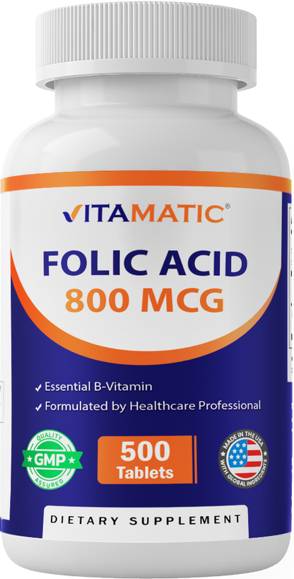 Folic Acid 800 mcg Supplement, 500 Veg Tablets