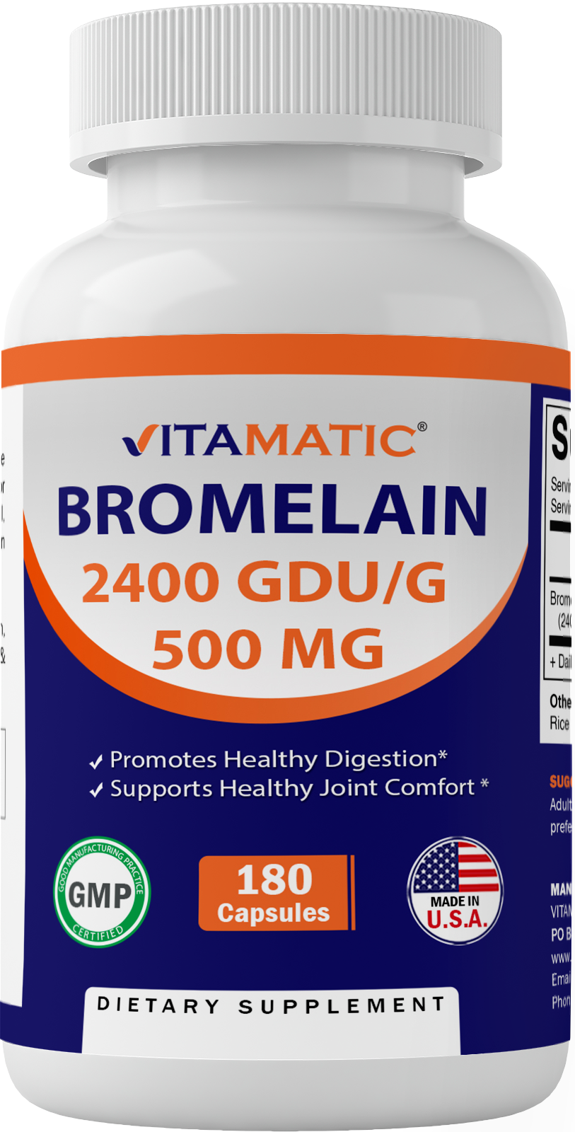 Bromelain 500 mg (2400 GDU/gram) 180 Capsules