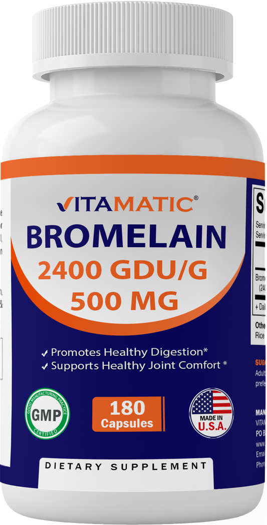 Bromelain 500 mg (2400 GDU/gram) 180 Capsules
