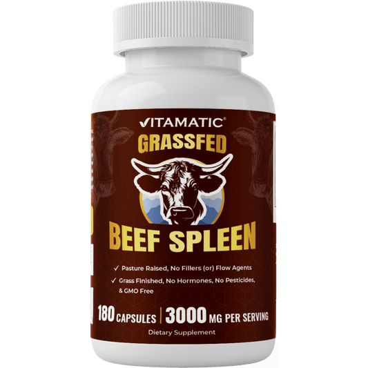 Vitamatic Grass-Fed Beef Spleen 180 Capsules – Freeze-Dried, Non-GMO, Bovine Supplement – Pasture-Raised, Glandular-Based Formula (180 Capsules, Spleen)