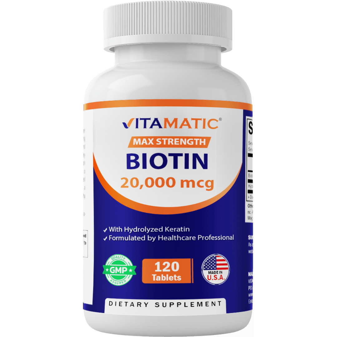 Biotin 20,000mcg with Keratin - 120 Vegetarian Tablets